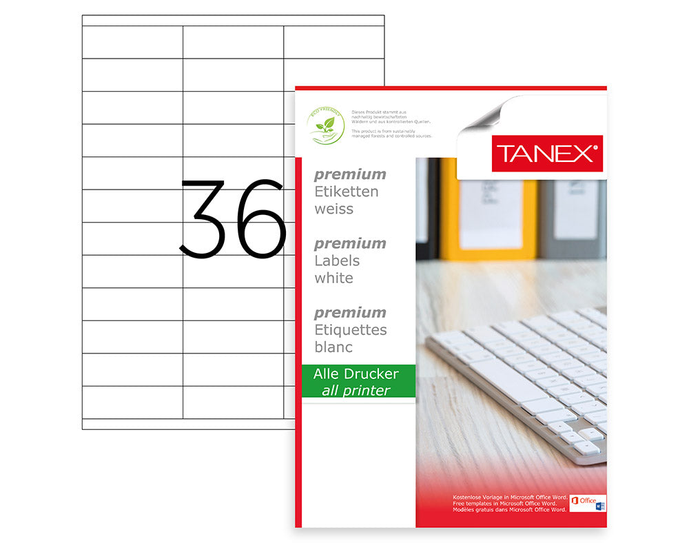 ETICHETE 36/A4 70*23MM COLTURI DREPTE 100/TOP TANEX ETICHETE 36/A4 70*23MM COLTURI DREPTE 100/TOP TANEX
